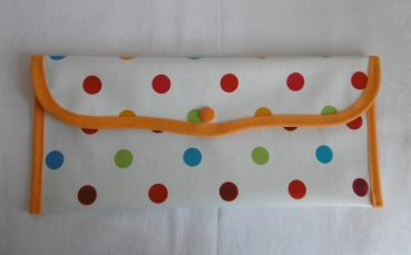 Oilcloth cutlery bag colorful dots orange